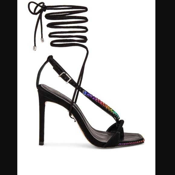 NEW Schutz Vikki Crystal Sandal Rainbow Gems Black Nubuck Straps Size 10 - Picture 3 of 15